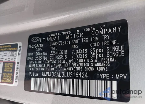 2020 Hyundai Tucson Limited z USA, uszkodzony, nr VIN KM8J33AL3LU216424